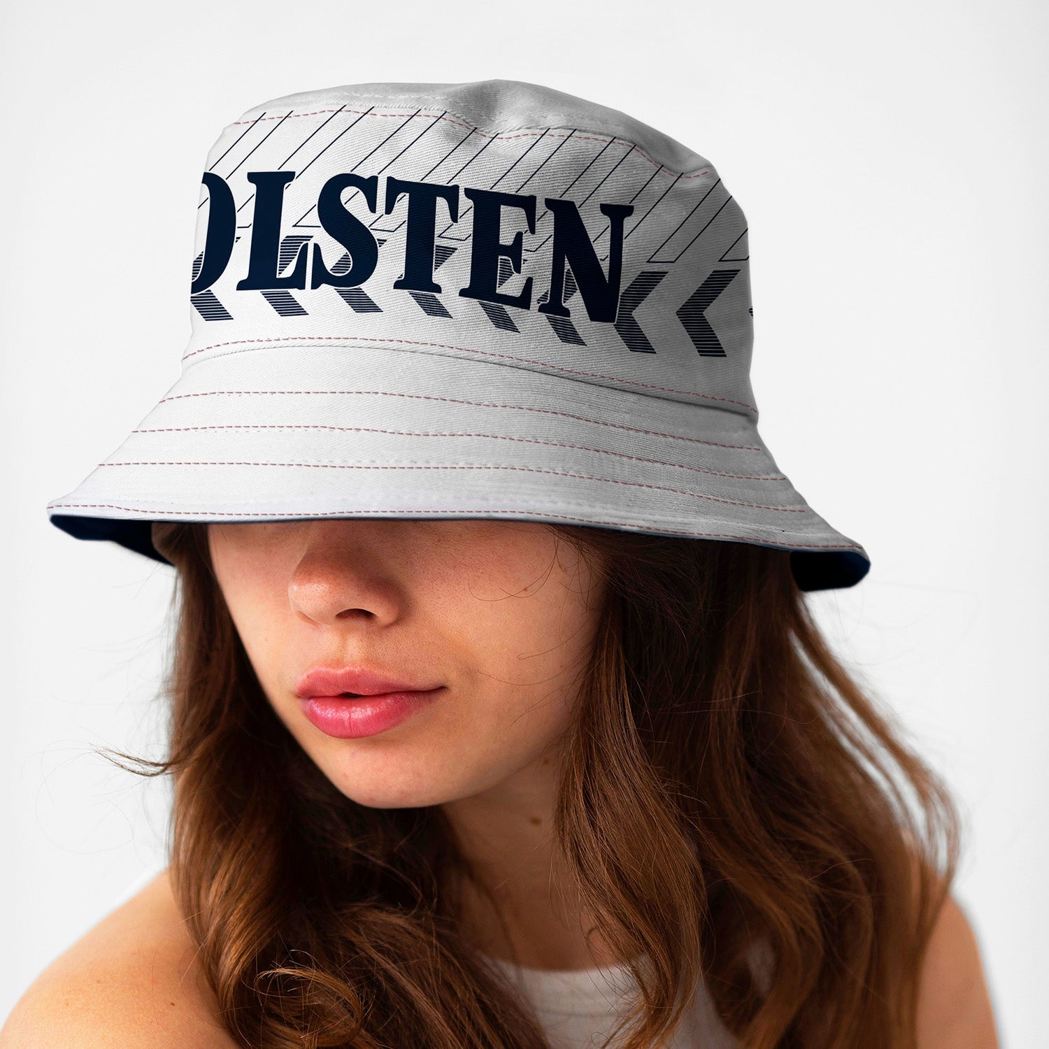 Tottenham 1986 Home Bucket Hat on woman's head