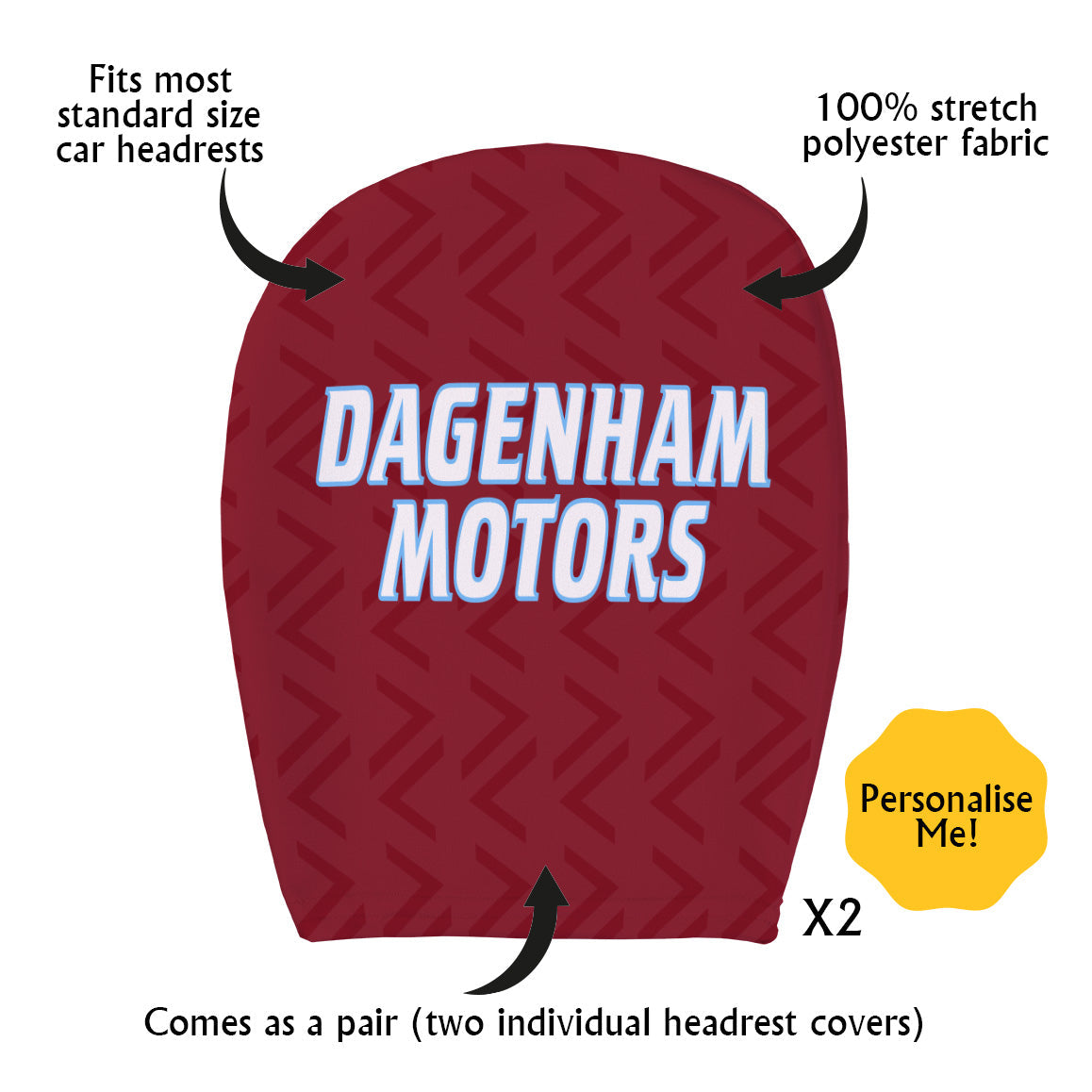 Personalised West Ham head rest cover